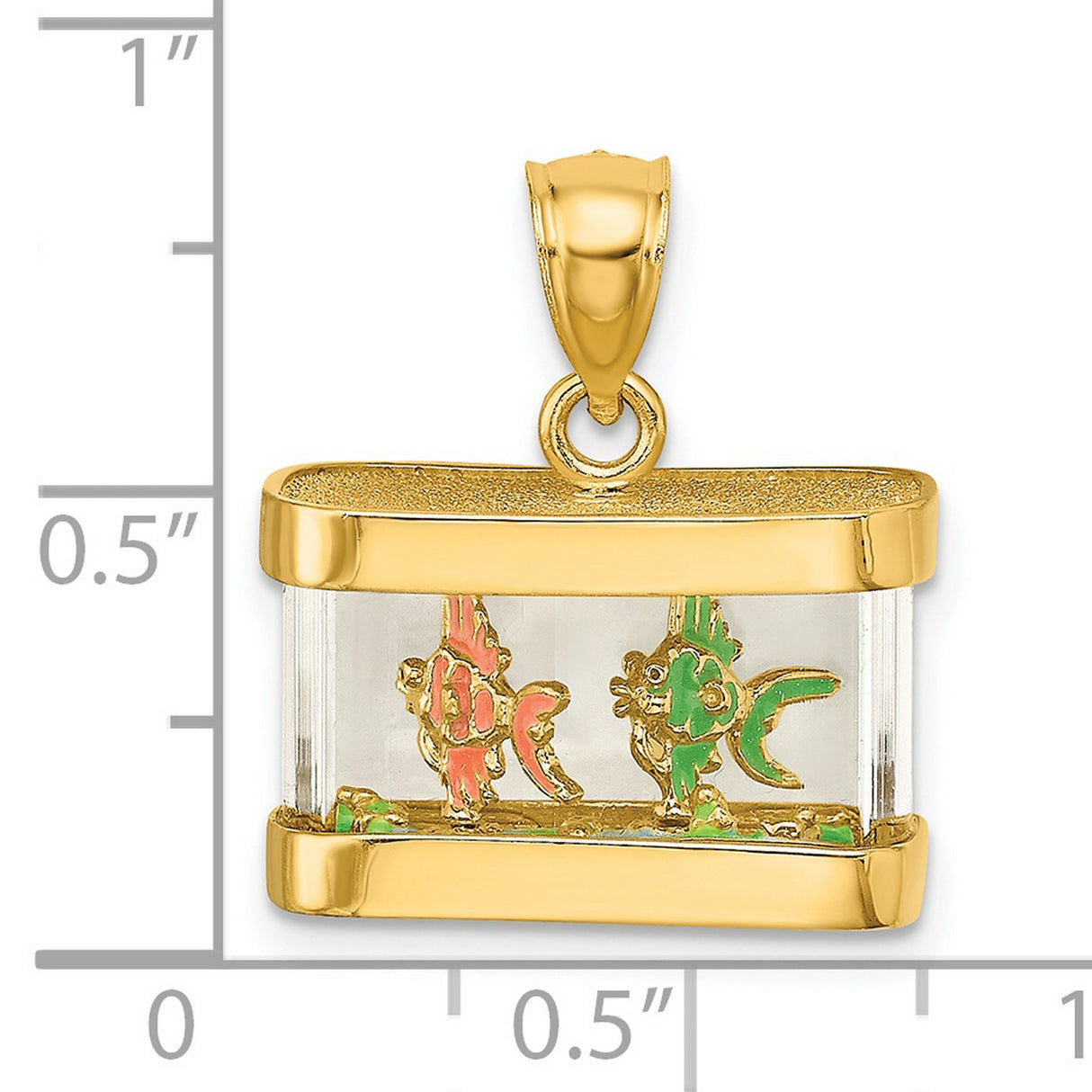 14k Yellow Gold Koi Fish Pendant with Clear Rectangular Frame, Asian Symbol of Prosperity