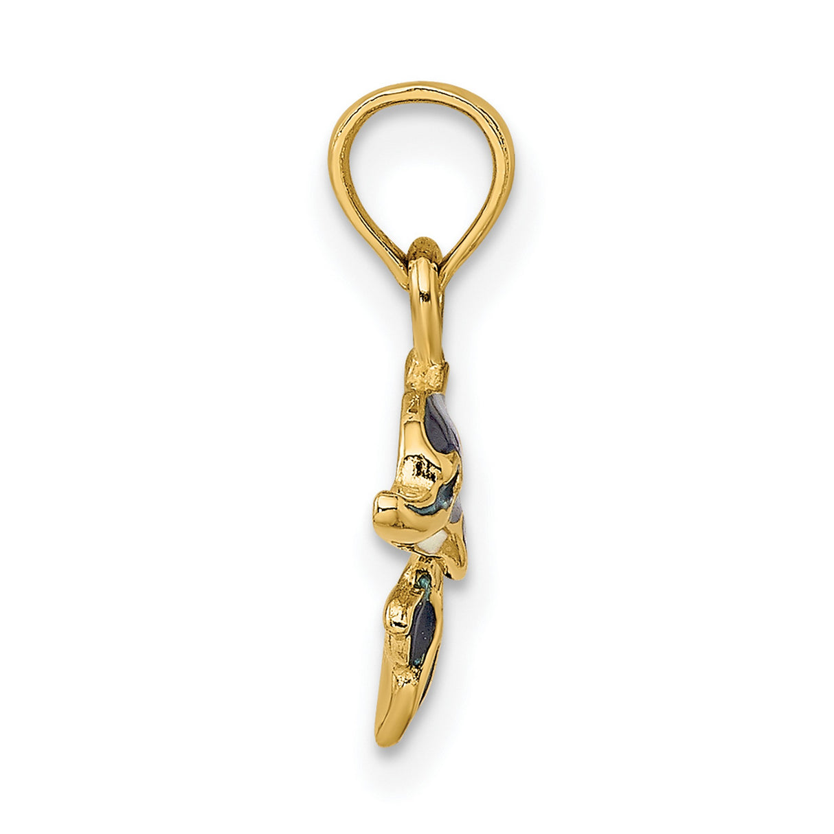 14k Yellow Gold Dolphin Pendant with Blue Enamel Accents, Nautical Beach Theme Jewelry