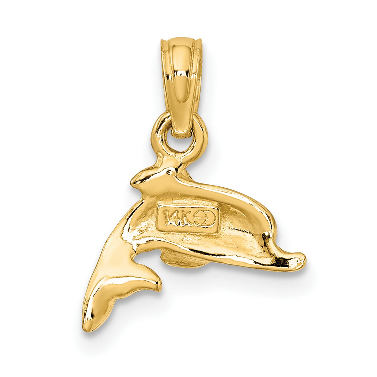 14k Yellow Gold Dolphin Pendant with Blue Enamel Accents, Nautical Beach Theme Jewelry