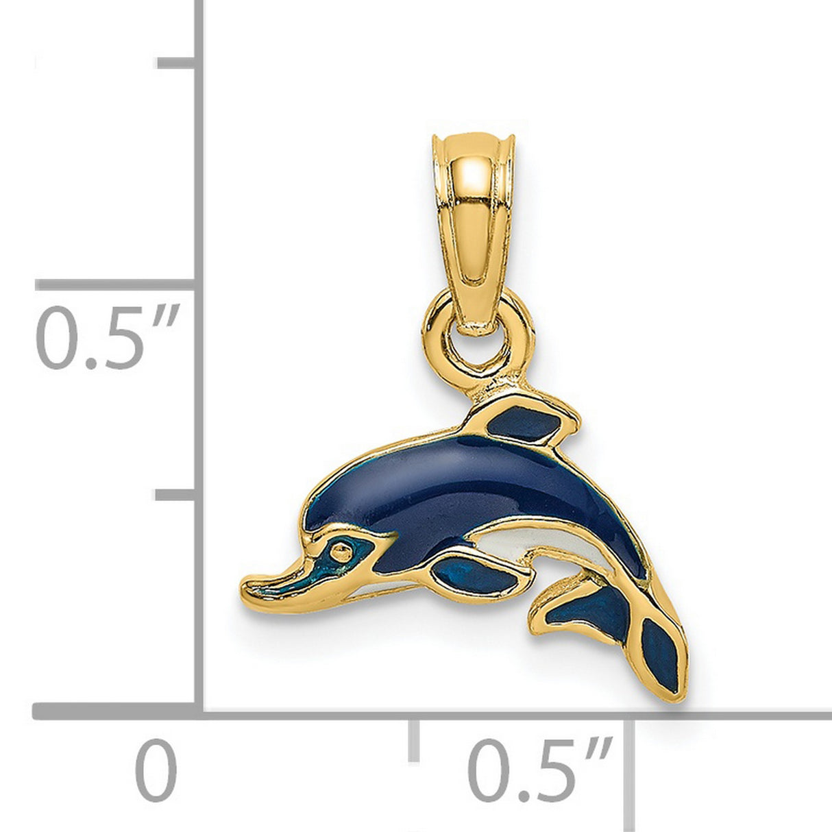 14k Yellow Gold Dolphin Pendant with Blue Enamel Accents, Nautical Beach Theme Jewelry