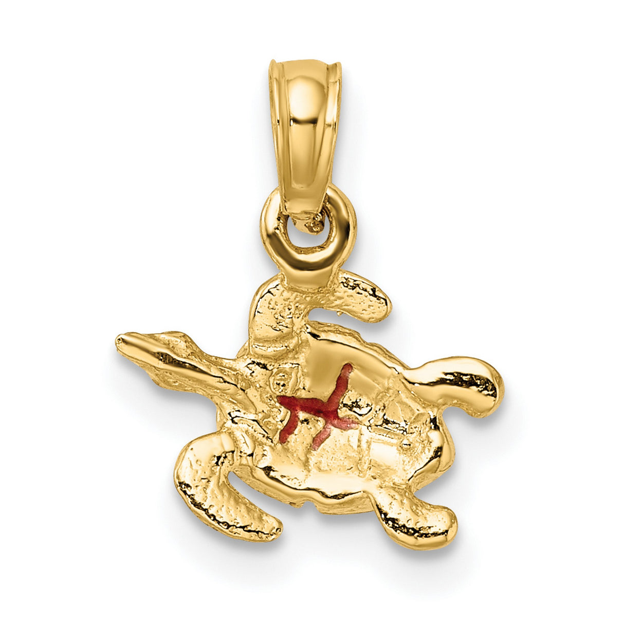 14k Yellow Gold Sea Turtle Pendant with Brown Enamel Shell Detailing, Nautical Charm