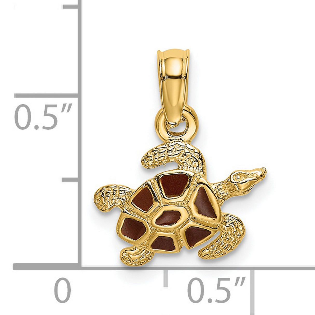 14k Yellow Gold Sea Turtle Pendant with Brown Enamel Shell Detailing, Nautical Charm