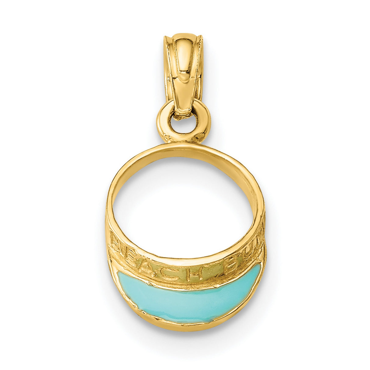 14k Yellow Gold Pendant with Turquoise Enamel Crescent, Modern Open Oval Design, Boho Minimalist Charm