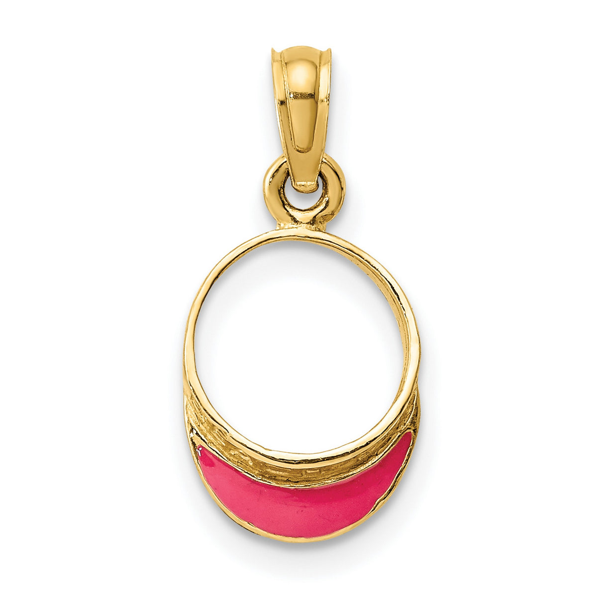 14k Yellow Gold Oval Pendant with Pink Enamel, Modern Abstract Design for Women
