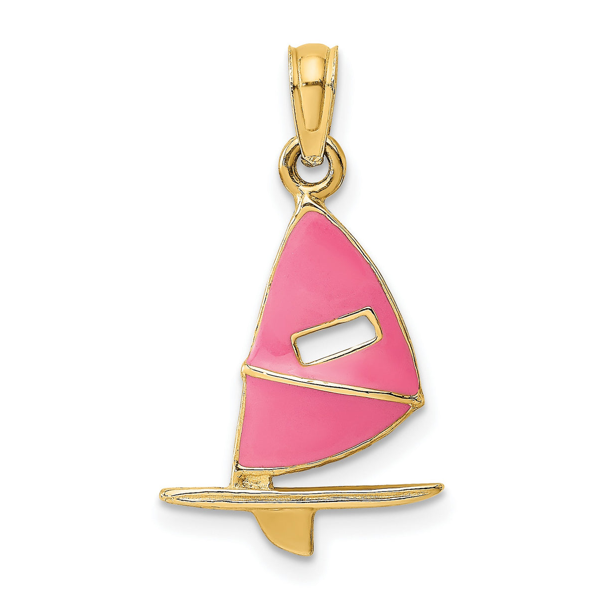 14k Yellow Gold Sailboat Pendant with Pink Enamel, Nautical Charm for Women or Unisex Wear