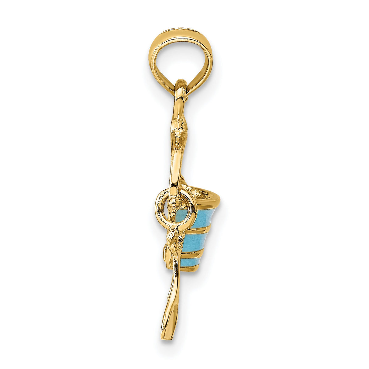 14k Yellow Gold Pendant, Blue Enamel Beach Bucket and Shovel Charm, Coastal Vacation Style