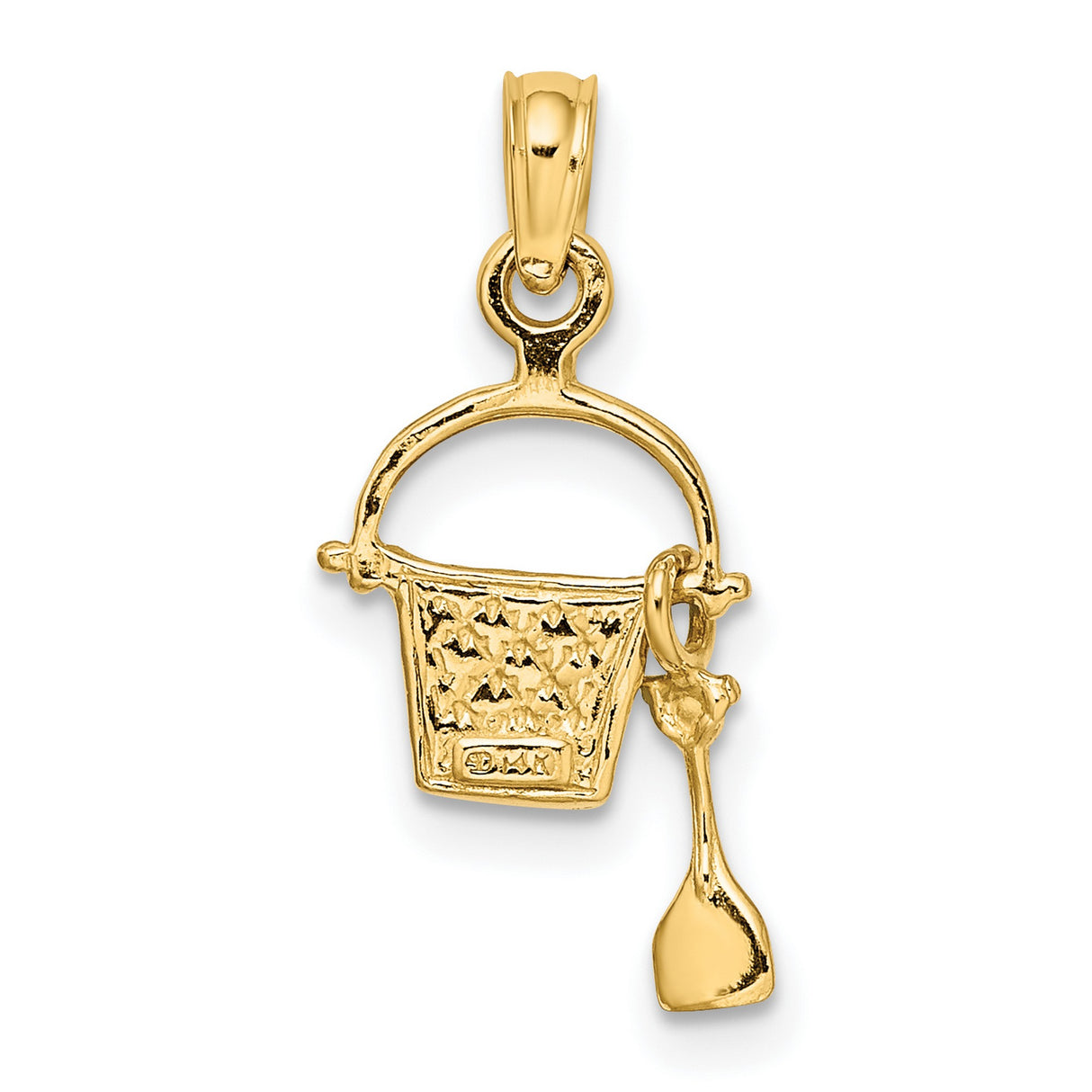 14k Yellow Gold Pendant, Blue Enamel Beach Bucket and Shovel Charm, Coastal Vacation Style