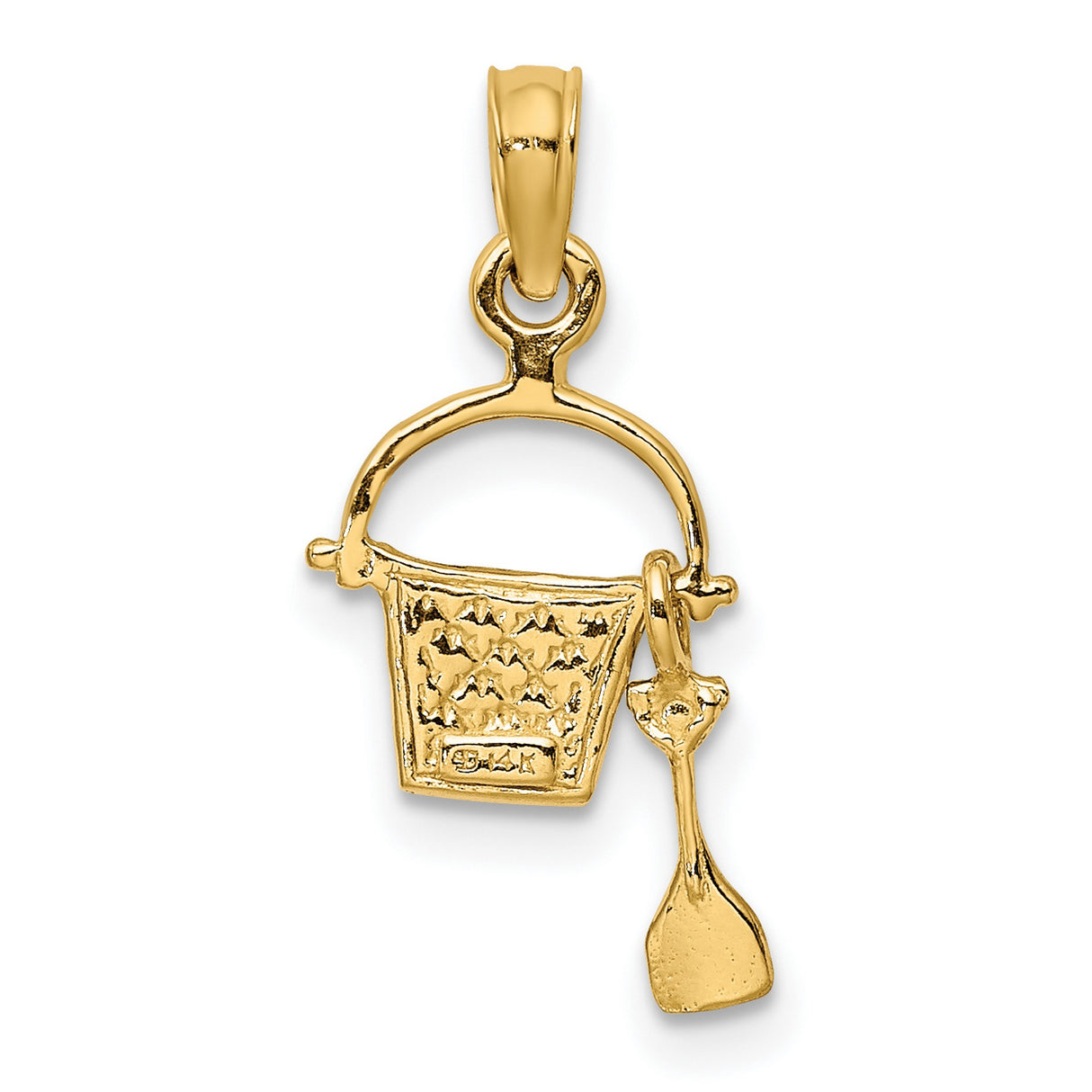 14k Yellow Gold Charm Pendant, Enamel Beach Bucket and Shovel, Coastal Summer Theme