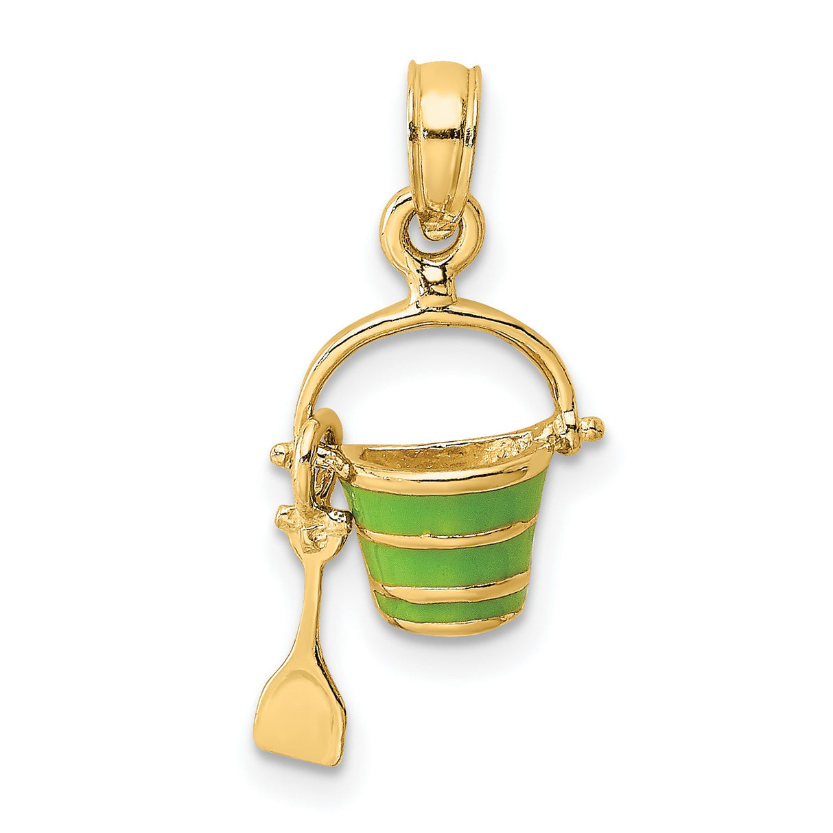 14k Yellow Gold Charm Pendant, Enamel Beach Bucket and Shovel, Coastal Summer Theme