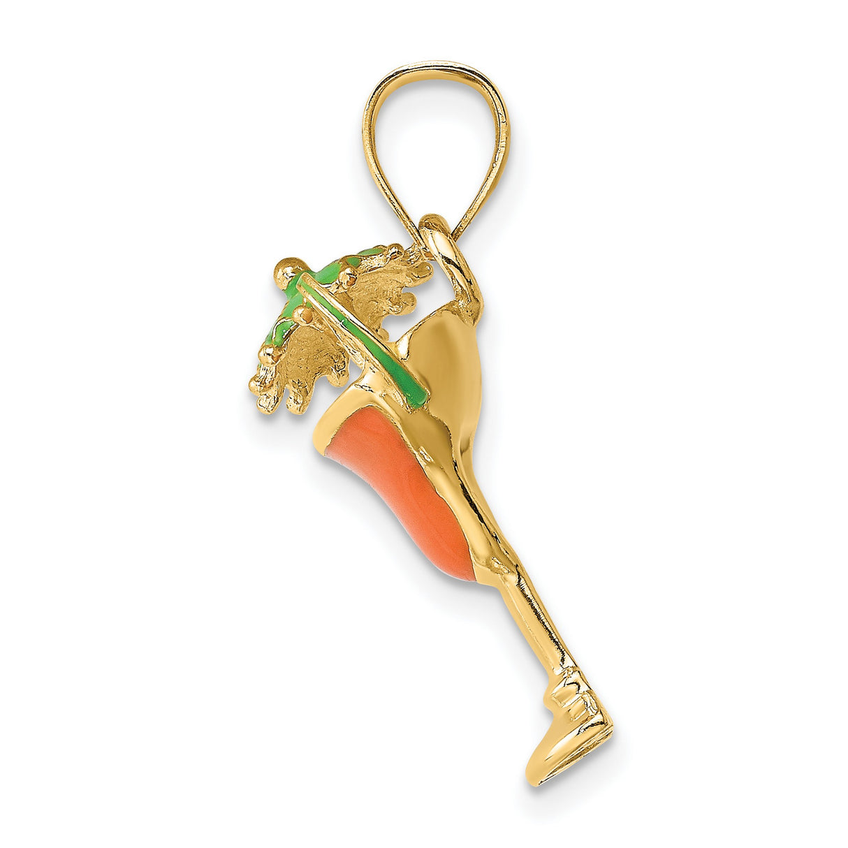14k Yellow Gold Margarita Cocktail Pendant with Colorful Enamel, Lime Slice and Umbrella Detail
