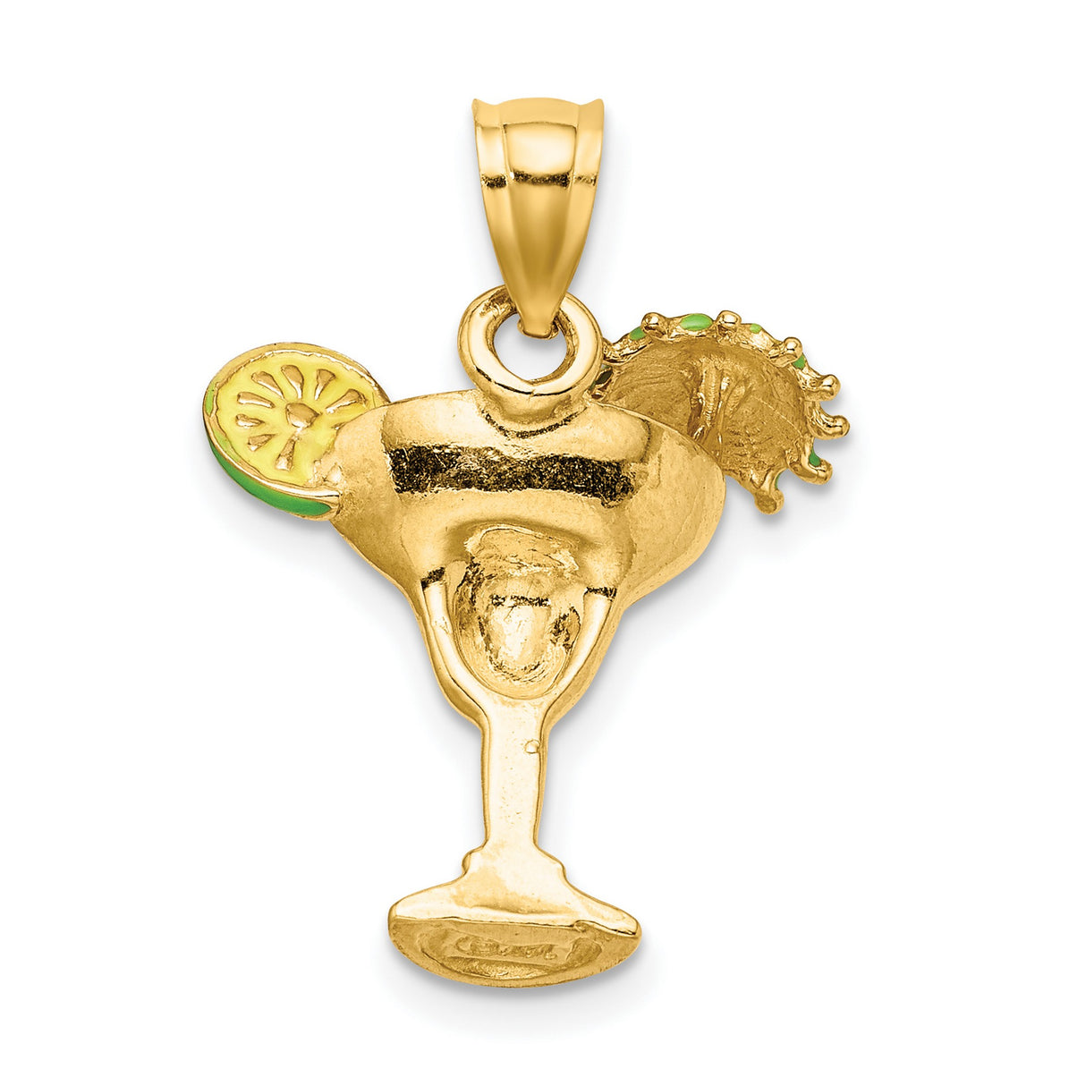 14k Yellow Gold Margarita Cocktail Pendant with Colorful Enamel, Lime Slice and Umbrella Detail