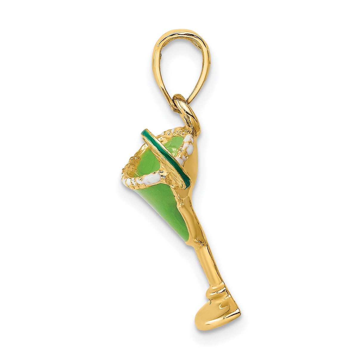 Green Enameled Salted Margarita Drink with Lime Charm Pendant in Real 14k Yellow Gold