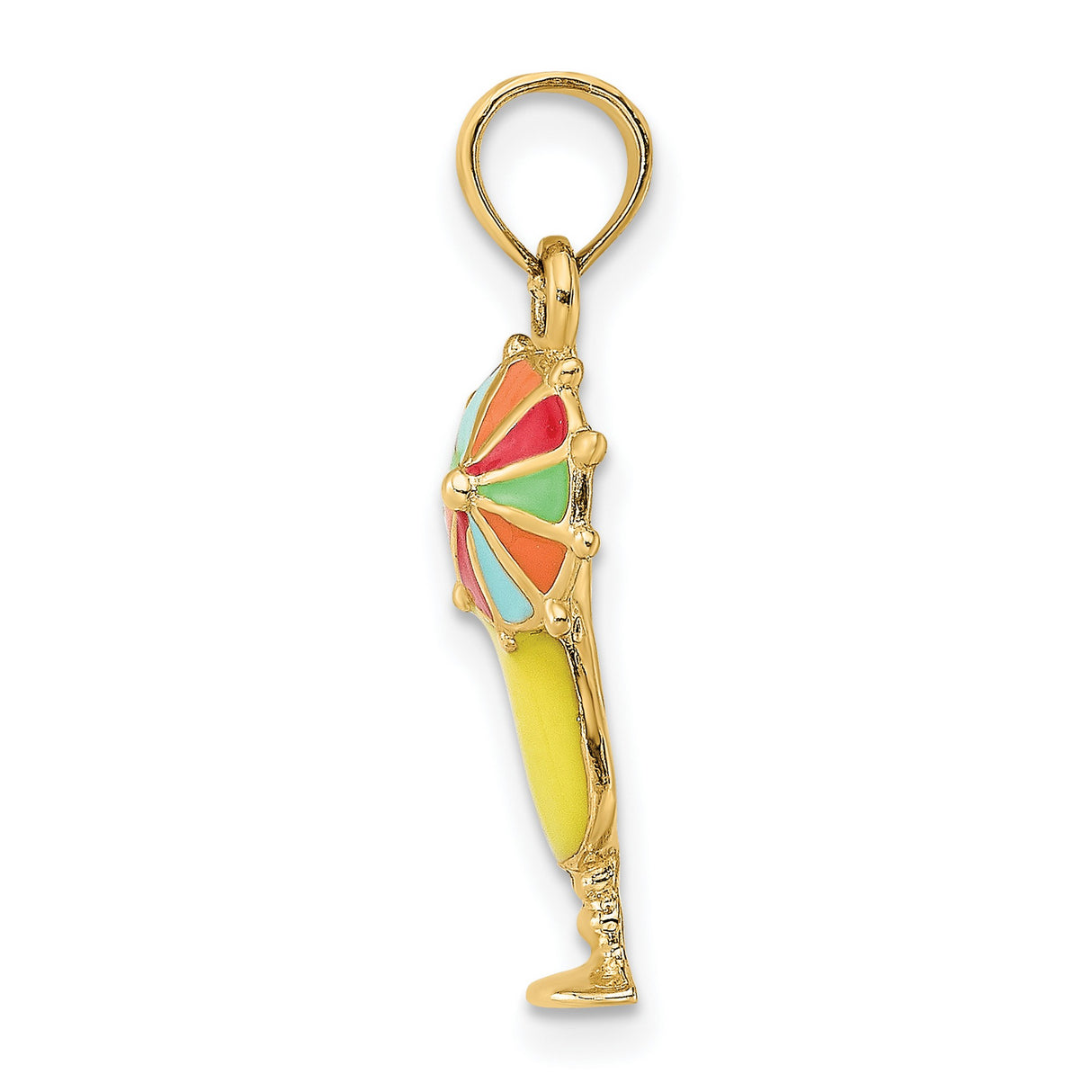 14k Yellow Gold Tropical Drink Pendant with Colorful Enamel Accents and Umbrella Charm