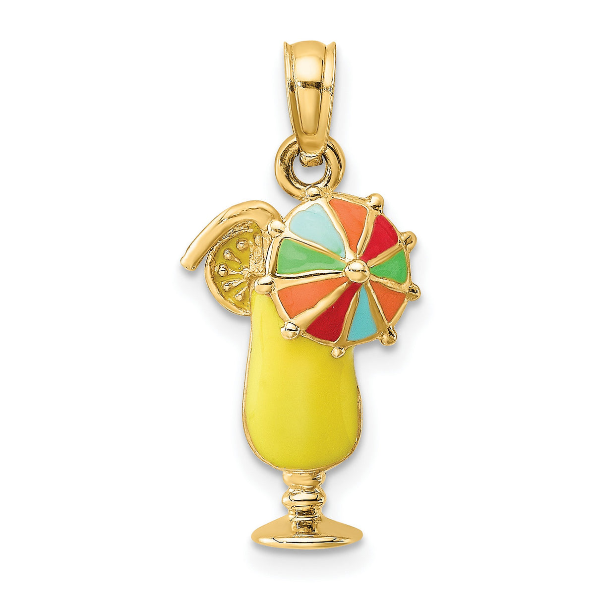 14k Yellow Gold Tropical Drink Pendant with Colorful Enamel Accents and Umbrella Charm