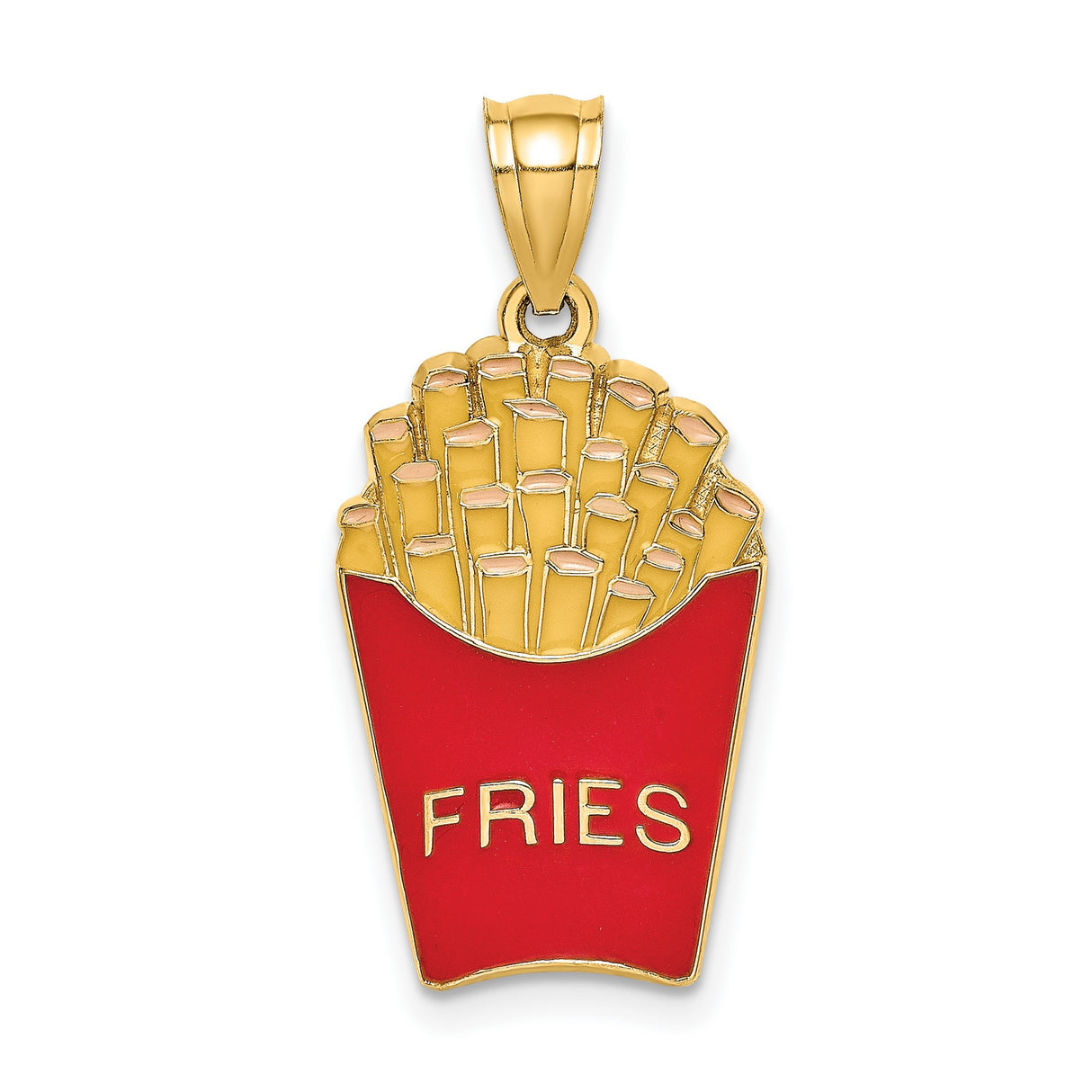 14k Yellow Gold French Fries Pendant with Red Enamel, Fun Food Jewelry Charm
