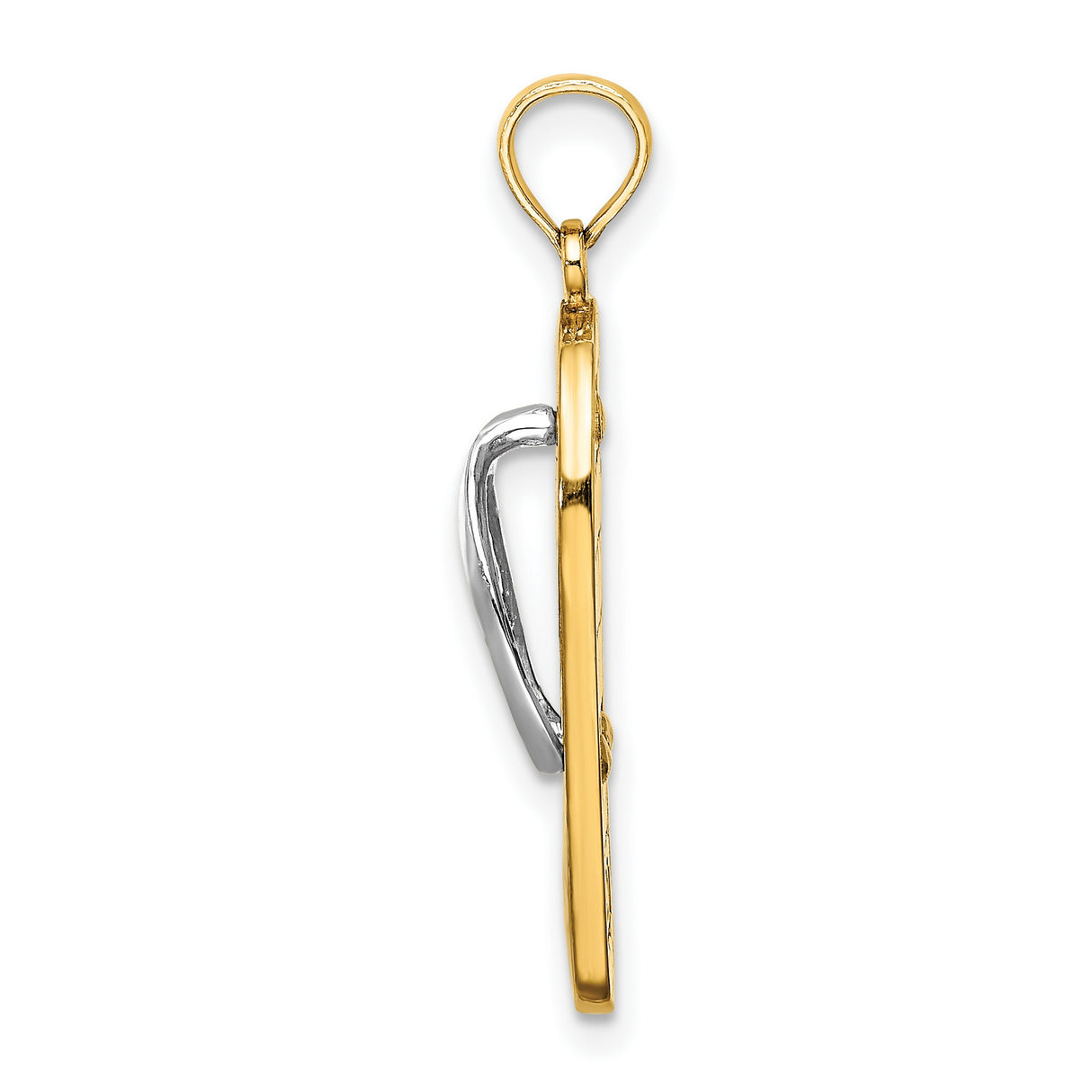 14k Yellow Gold and Rhodium Flip-Flop Pendant with Tropical Floral Enamel Design