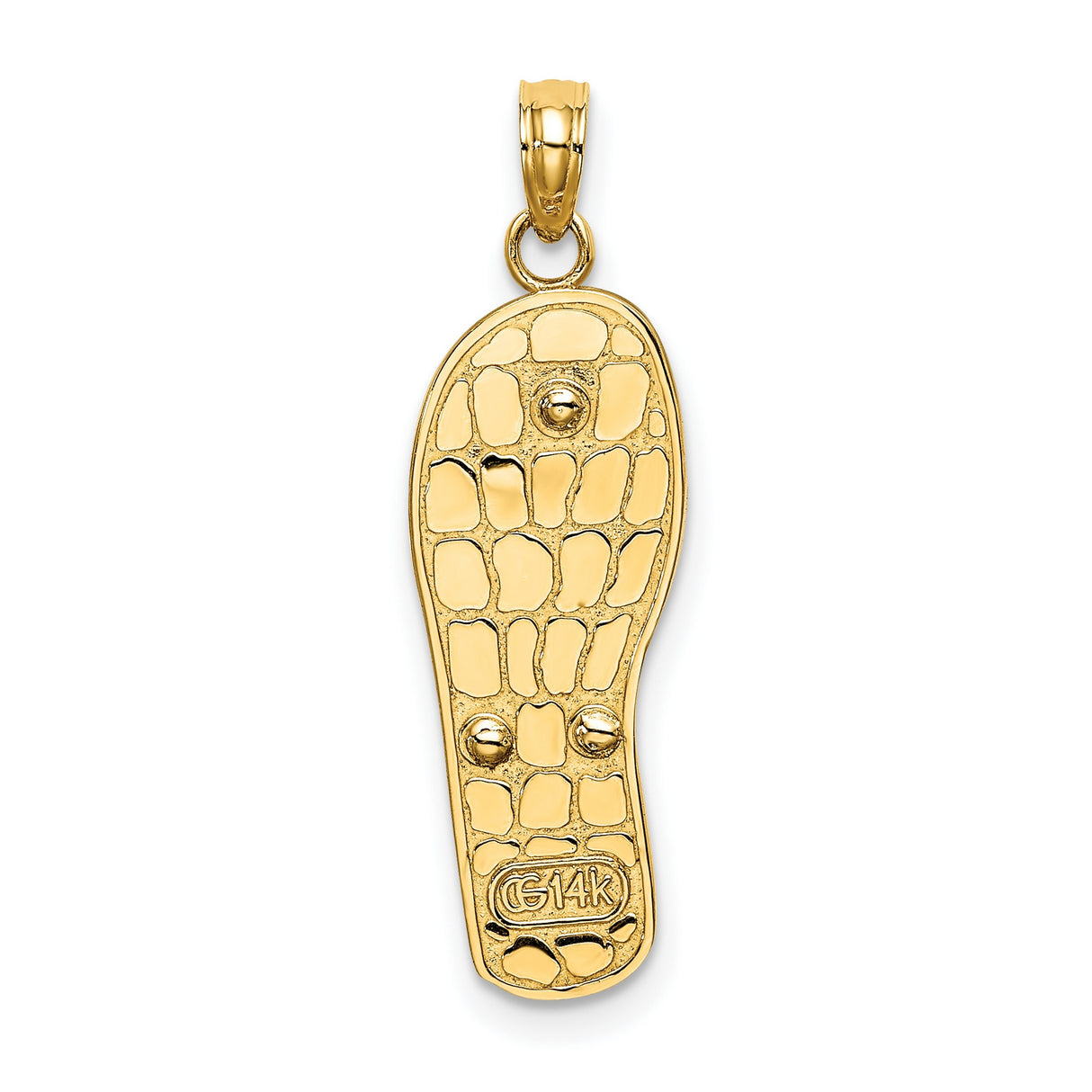 14k Multi-Tone Gold Flip-Flop Pendant with Palm Tree and Ocean Scene, Tropical Beach Charm