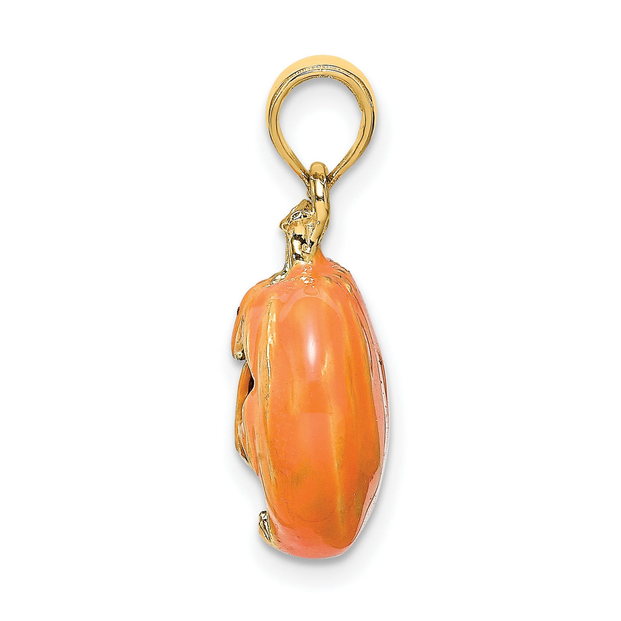 14k Yellow Gold Pendant with Orange Enamel Pumpkin, Black Cat, and Crescent Moon Halloween Theme