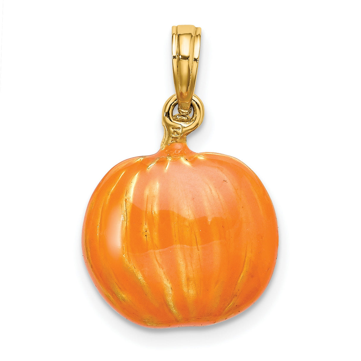 14k Yellow Gold Pendant with Orange Enamel Pumpkin, Black Cat, and Crescent Moon Halloween Theme