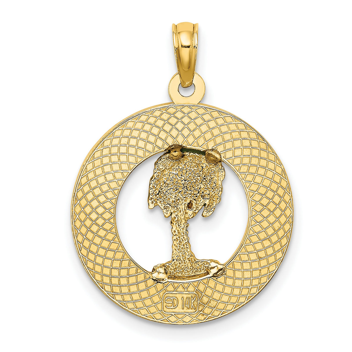 14k Yellow Gold Bluffton South Carolina Pendant with Enameled Palm Tree Design