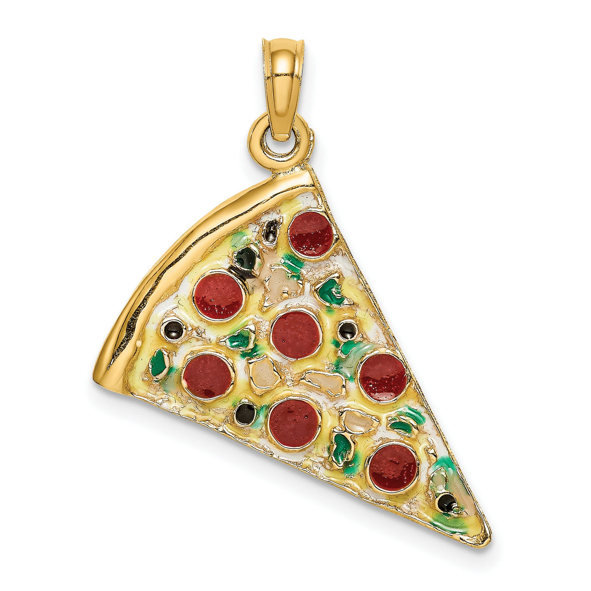 14k Yellow Gold Pizza Slice Pendant with Colorful Enamel and Food Charm Design