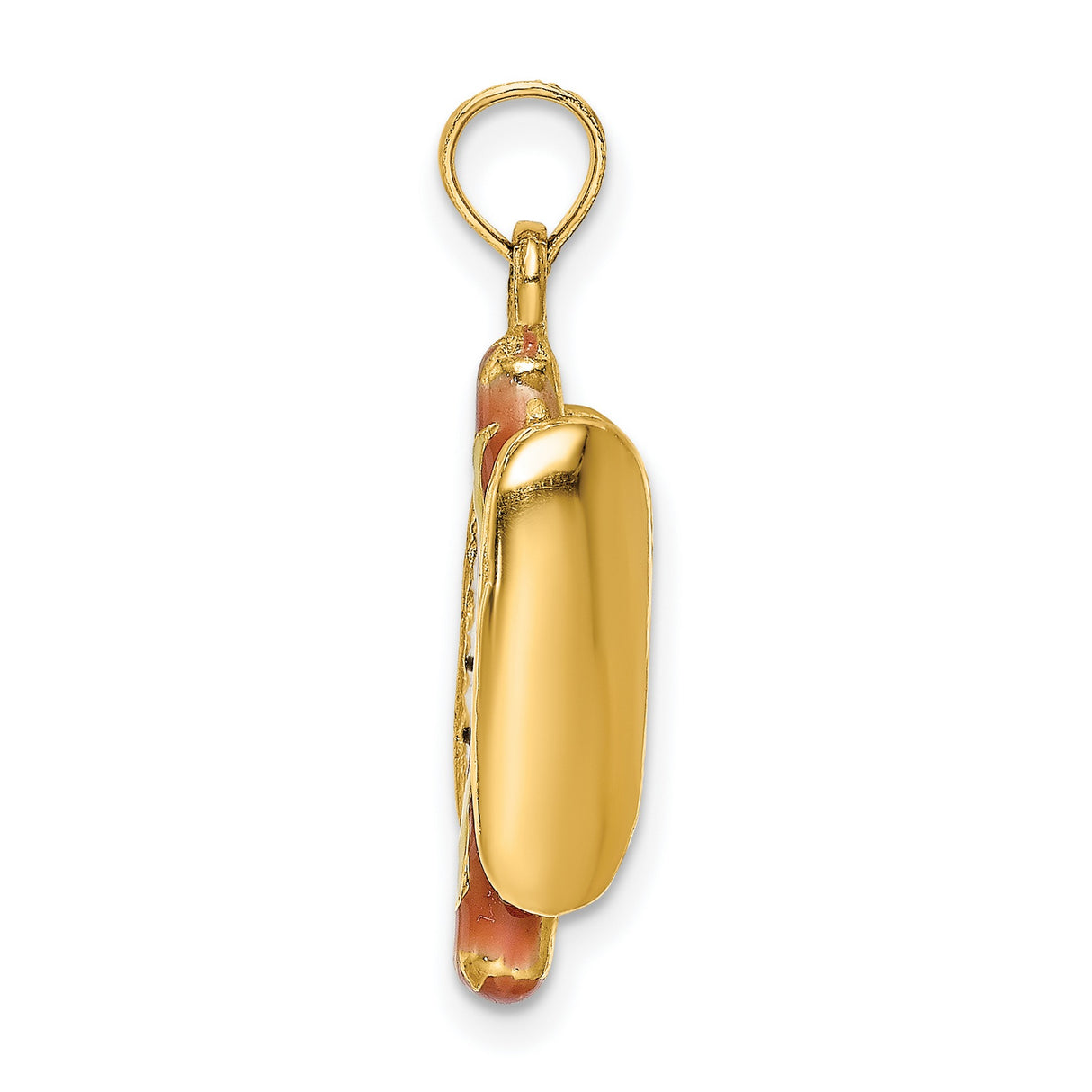 14k Yellow Gold Hotdog Pendant with Enamel Mustard, Relish and Onion Accents, Whimsical Novelty Charm