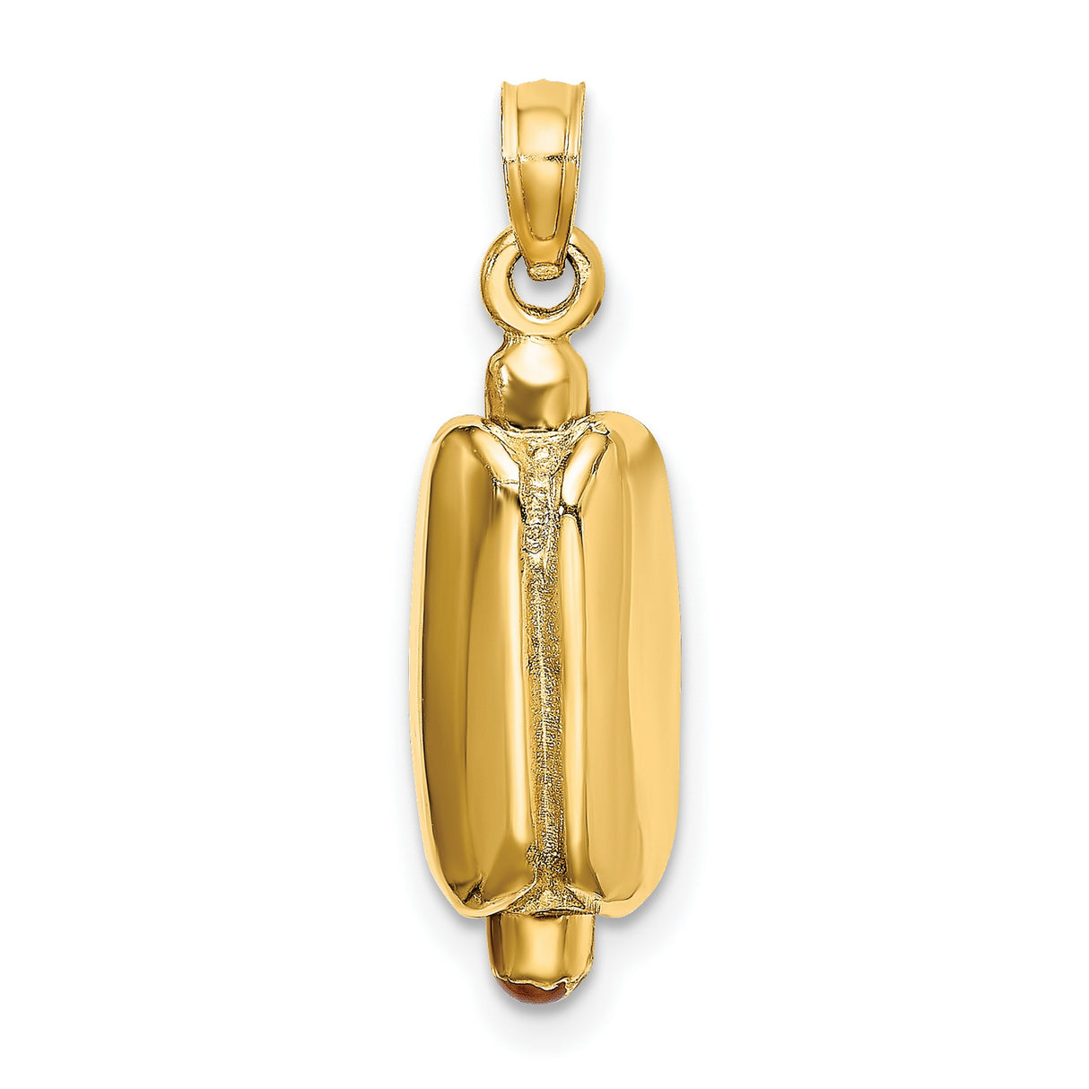 14k Yellow Gold Hotdog Pendant with Enamel Mustard, Relish and Onion Accents, Whimsical Novelty Charm