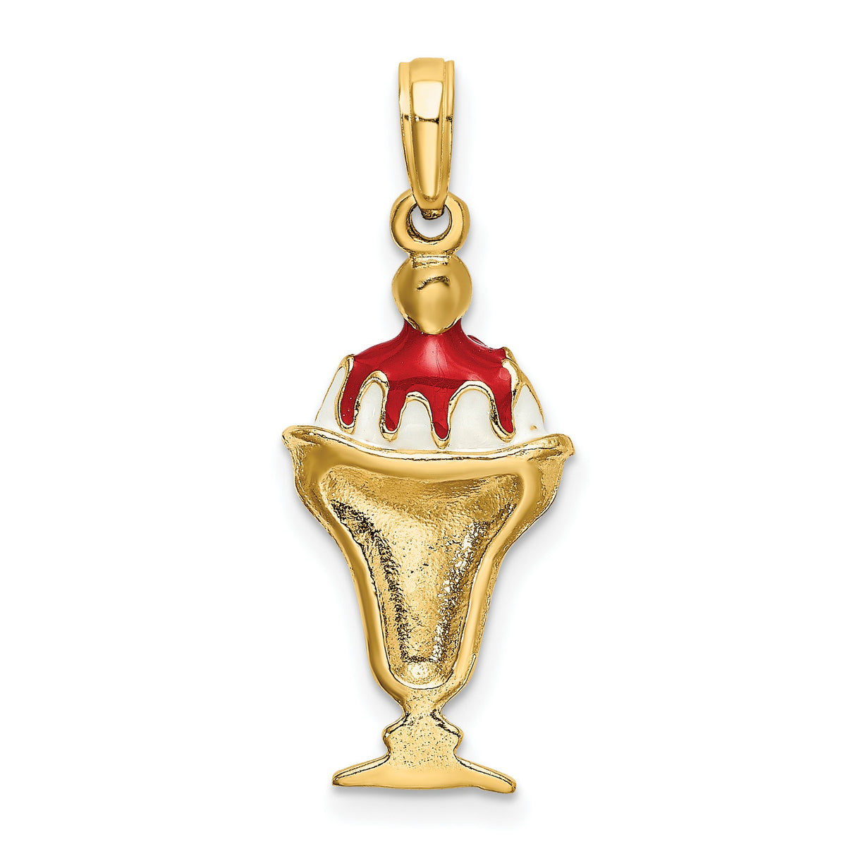 14k Yellow Gold Ice Cream Sundae Pendant with Enamel Chocolate Syrup and Red Cherry Accent