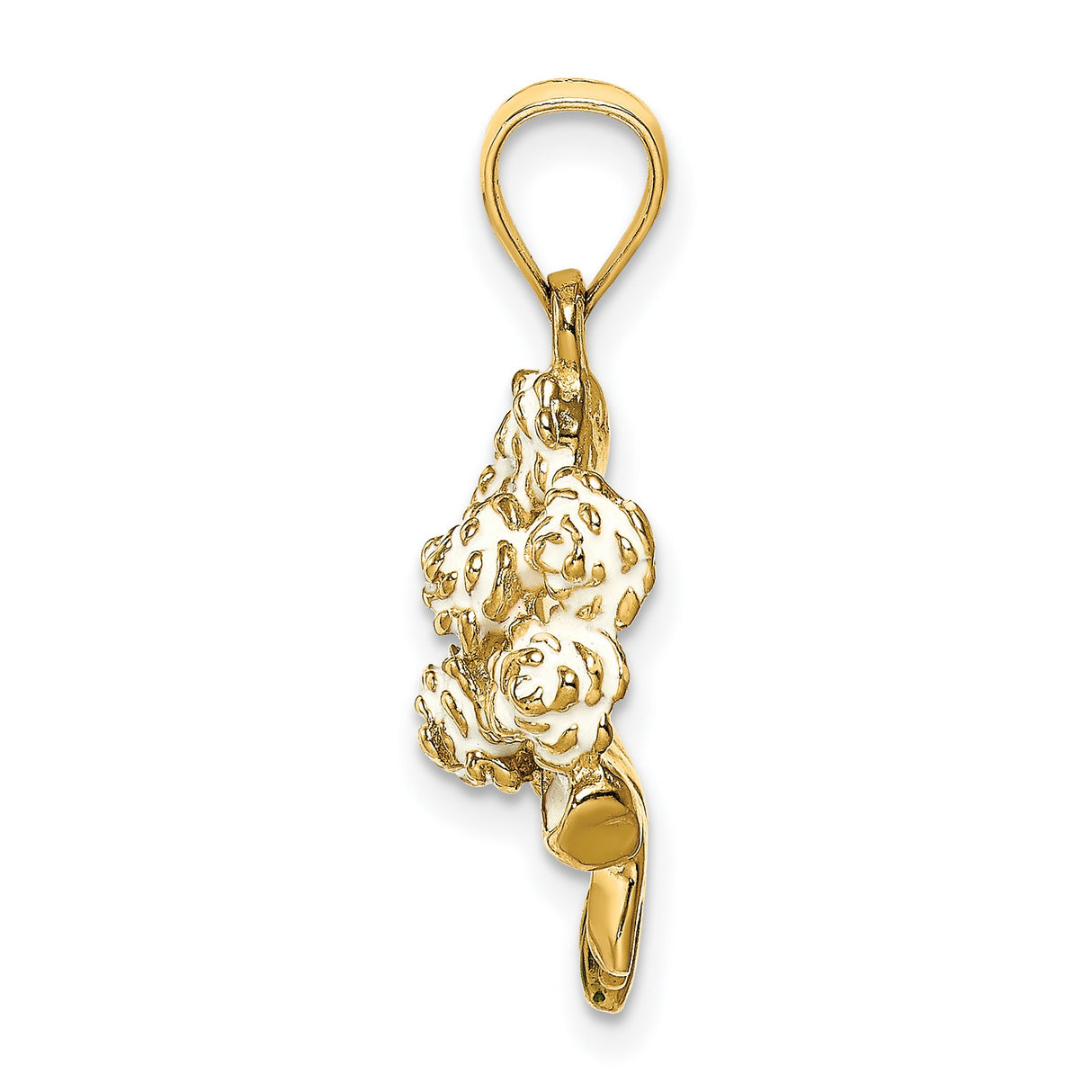 14k Yellow Gold Pendant with Rose Bouquet, Ribbon and Green Enamel Accents, Romantic Floral Charm