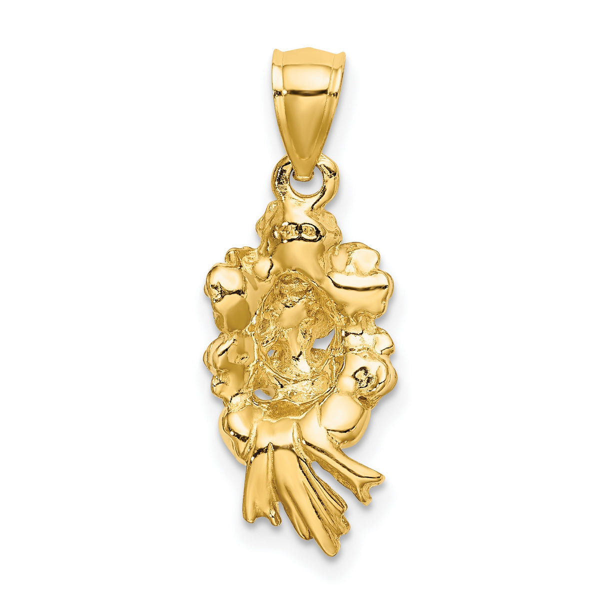 14k Yellow Gold Pendant with Rose Bouquet, Ribbon and Green Enamel Accents, Romantic Floral Charm