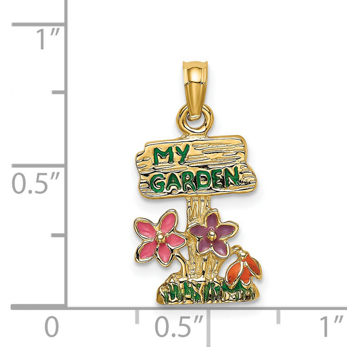 14k Yellow Gold Pendant with Enamel Flowers, Botanical Garden Theme for Women