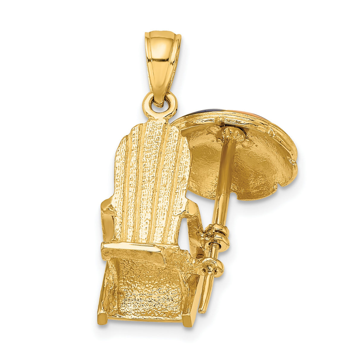 14k Yellow Gold Beach Chair and Umbrella Pendant with Colorful Enamel Accents, Summer Theme Charm