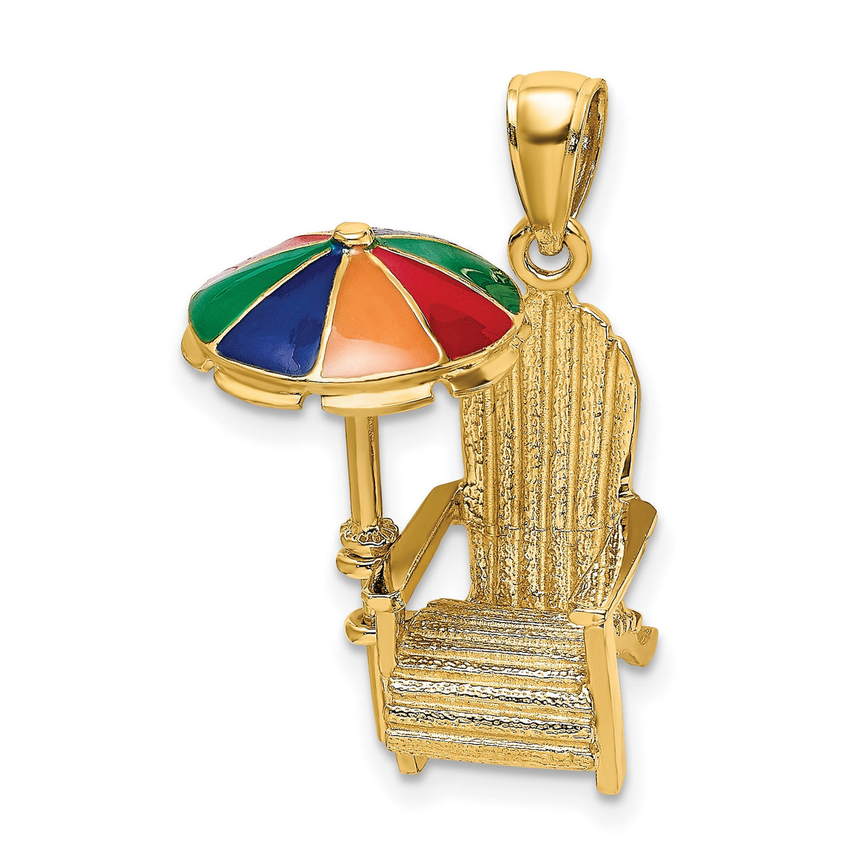 14k Yellow Gold Beach Chair and Umbrella Pendant with Colorful Enamel Accents, Summer Theme Charm