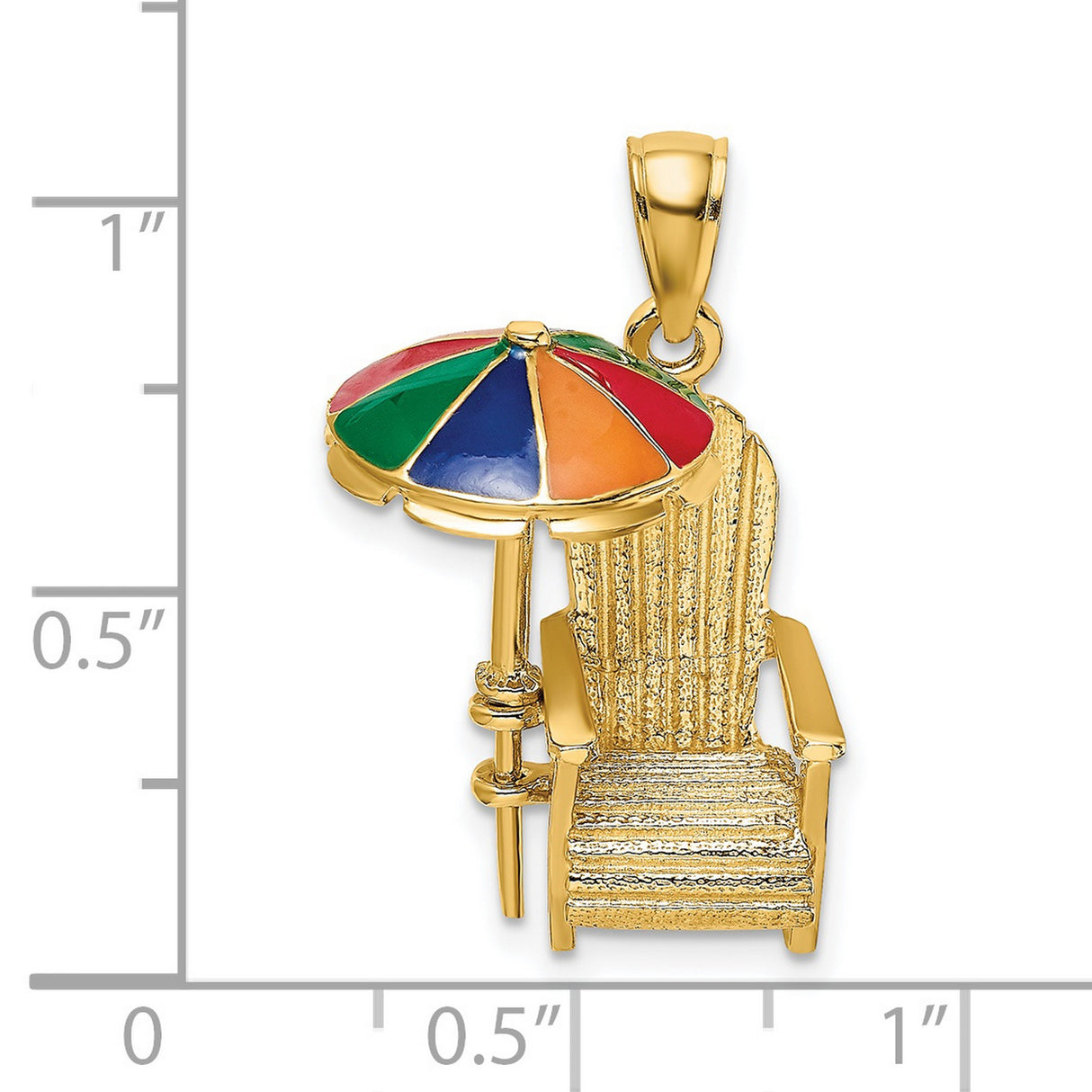 14k Yellow Gold Beach Chair and Umbrella Pendant with Colorful Enamel Accents, Summer Theme Charm