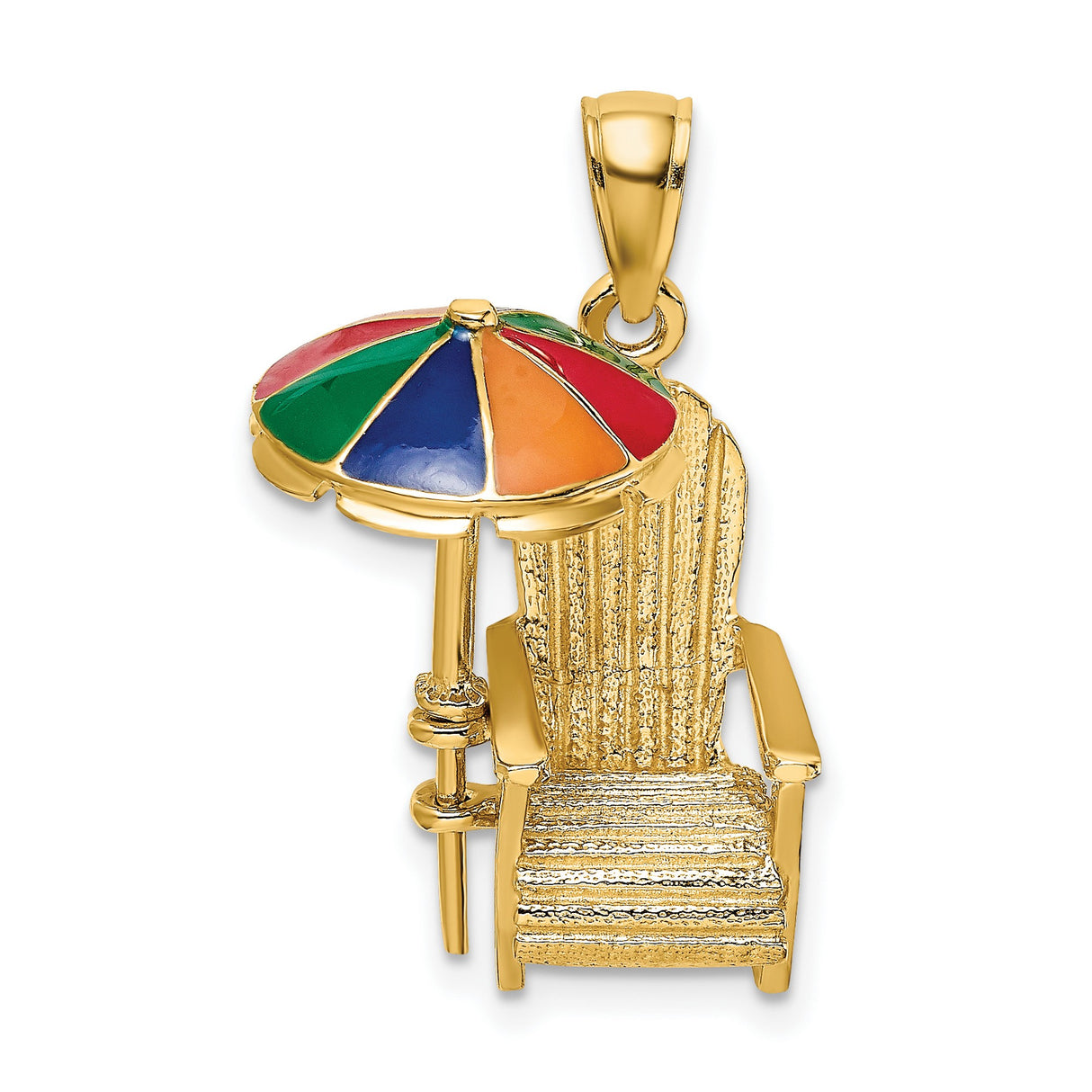 14k Yellow Gold Beach Chair and Umbrella Pendant with Colorful Enamel Accents, Summer Theme Charm