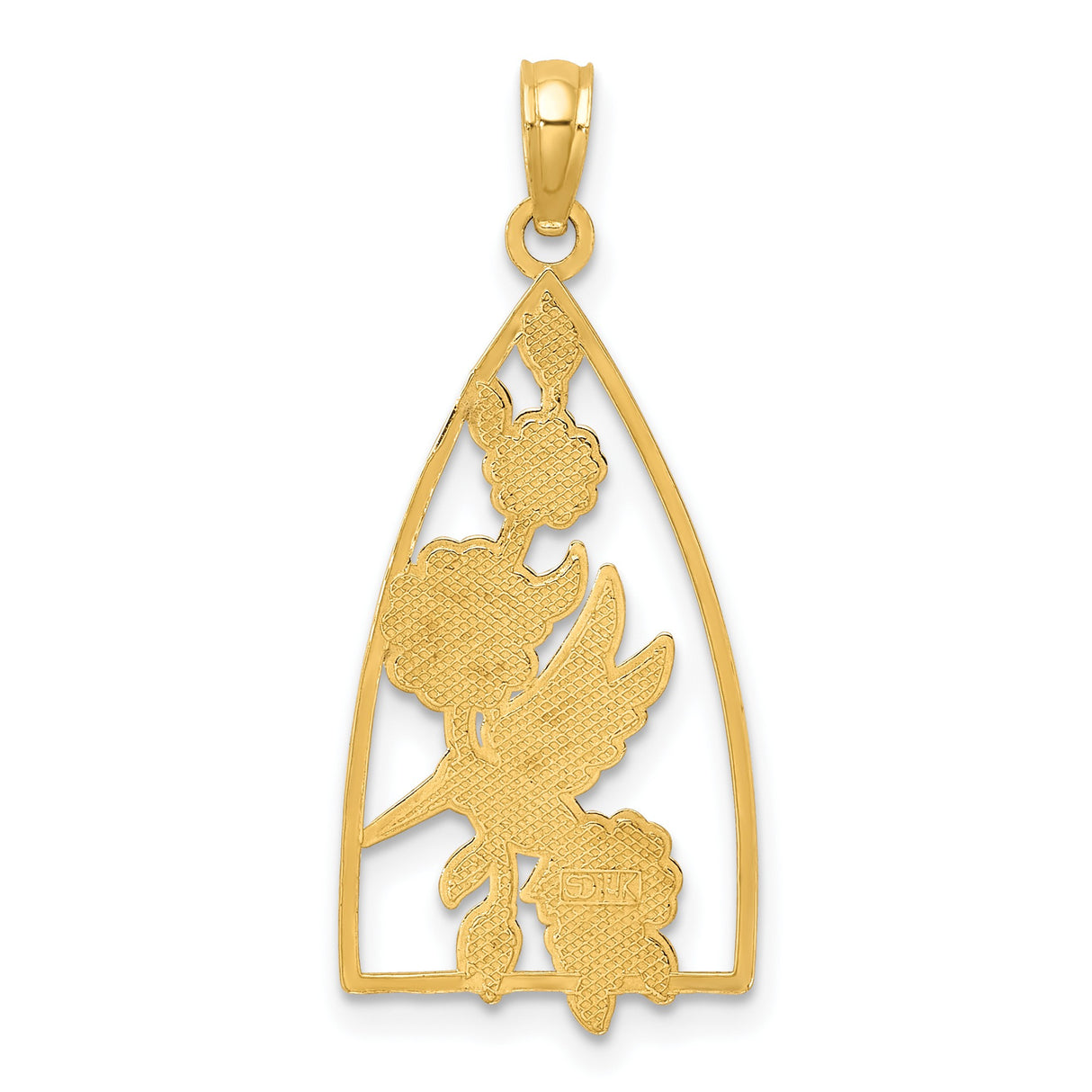 14k Yellow Gold Pendant with Enamel Hummingbird and Pink Flowers, Nature Inspired Design for Women