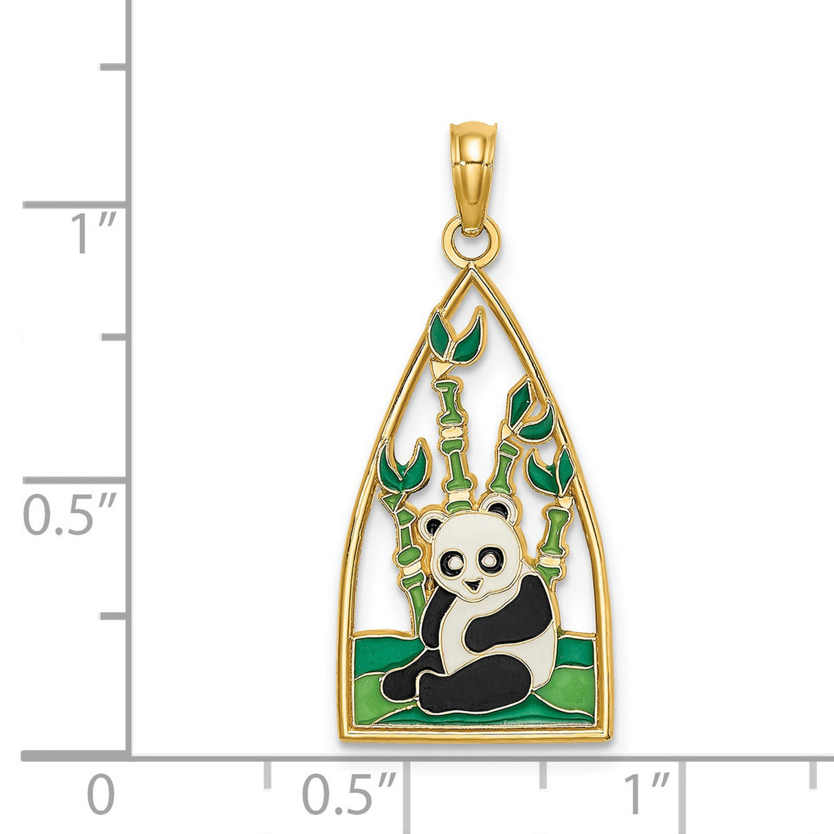 14k Yellow Gold Panda Pendant with Black and White Enamel, Bamboo and Nature Motif