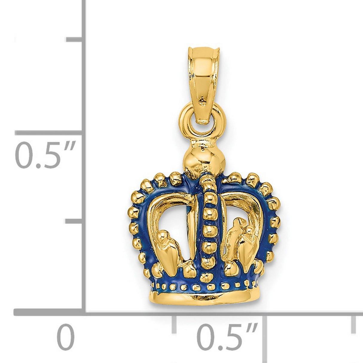 14k Yellow Gold Crown Pendant with Blue Enamel Accents, Regal Charm for Women or Unisex Wear