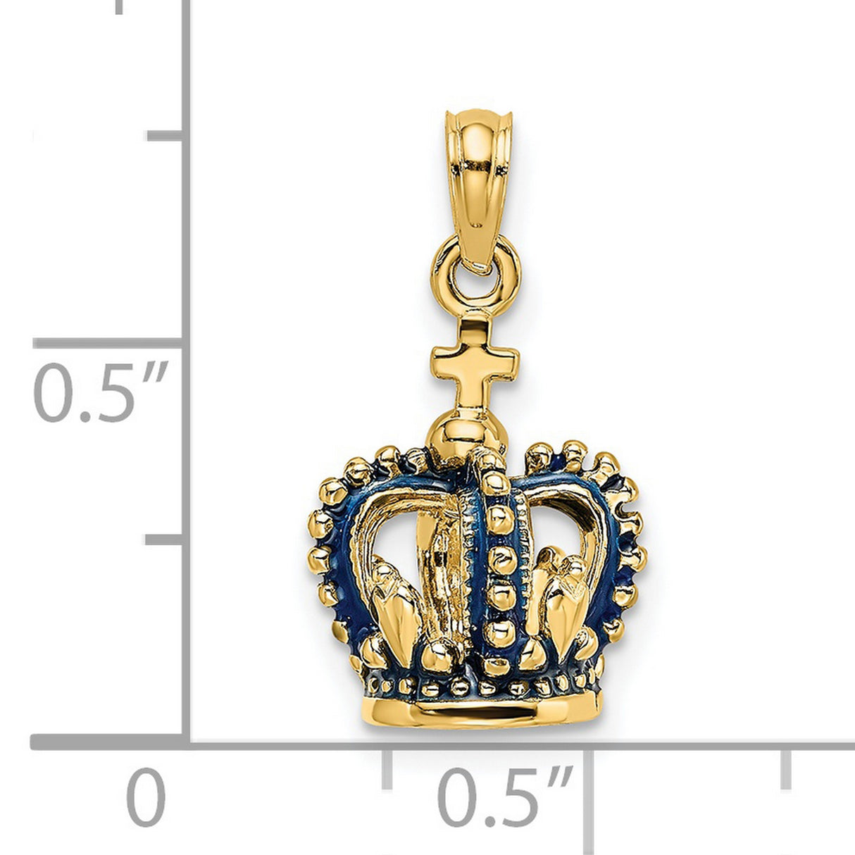 14k Yellow Gold Crown Pendant with Blue Enamel and Cross Top Christian Symbol Jewelry Charm