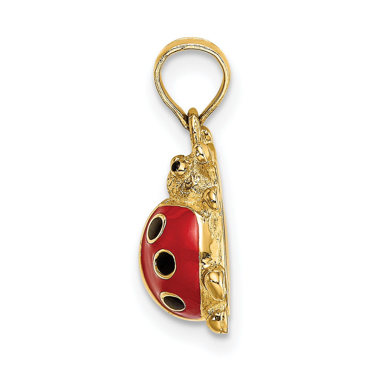 14k Yellow Gold Ladybug Pendant with Red and Black Enamel, Whimsical Insect Charm Jewelry