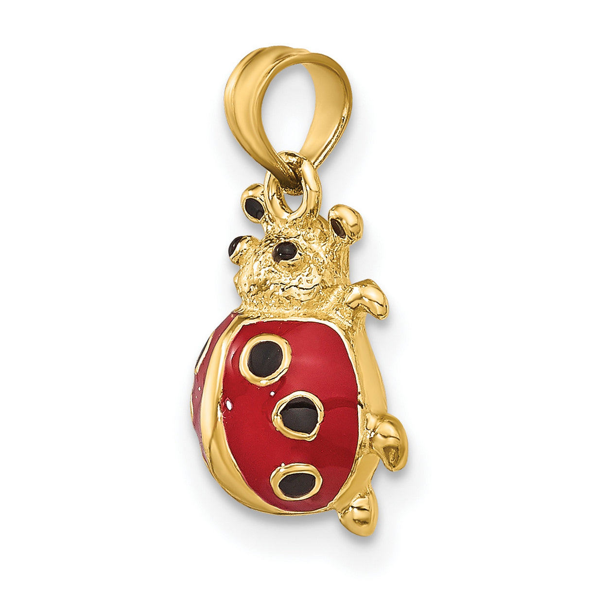 14k Yellow Gold Ladybug Pendant with Red and Black Enamel, Whimsical Insect Charm Jewelry
