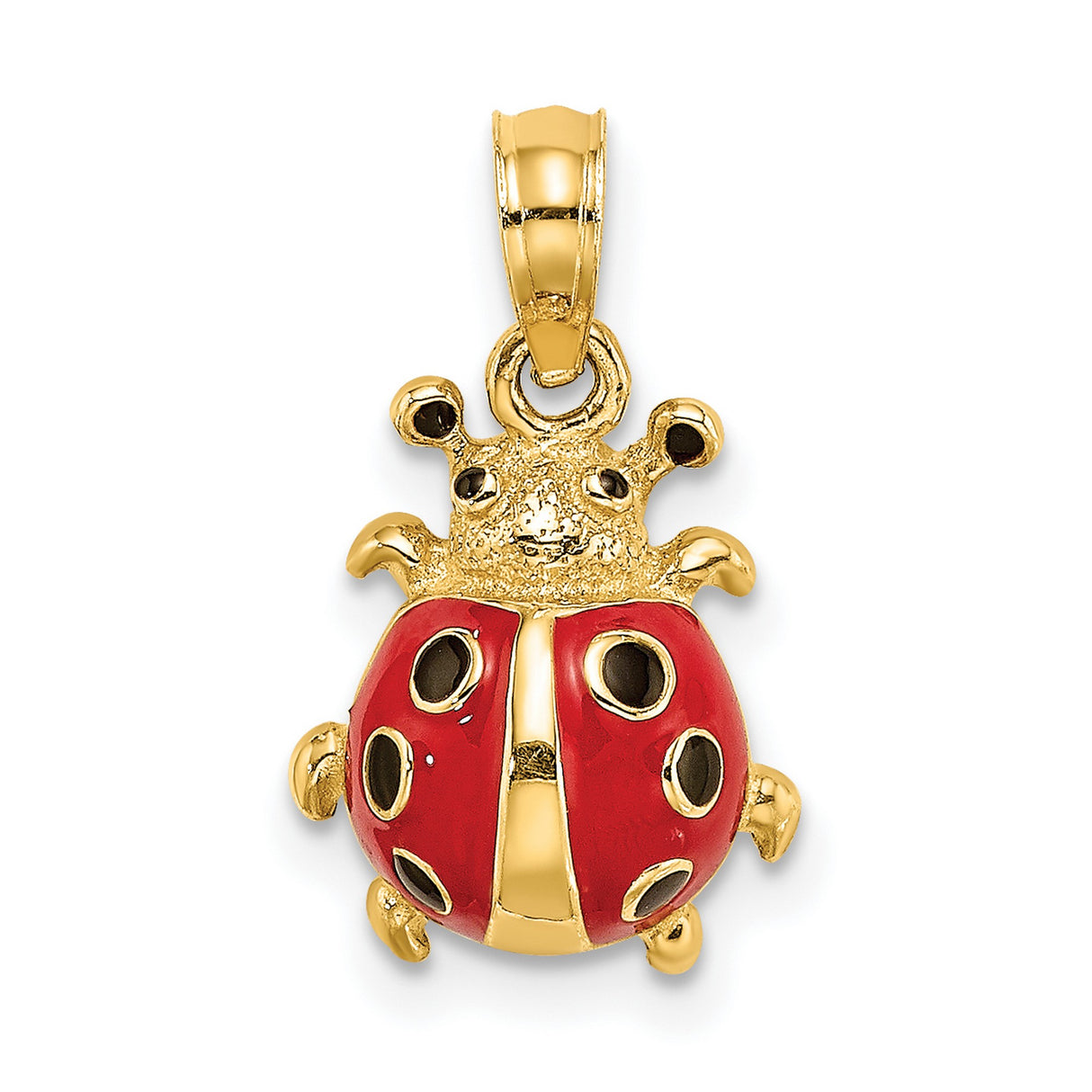 14k Yellow Gold Ladybug Pendant with Red and Black Enamel, Whimsical Insect Charm Jewelry
