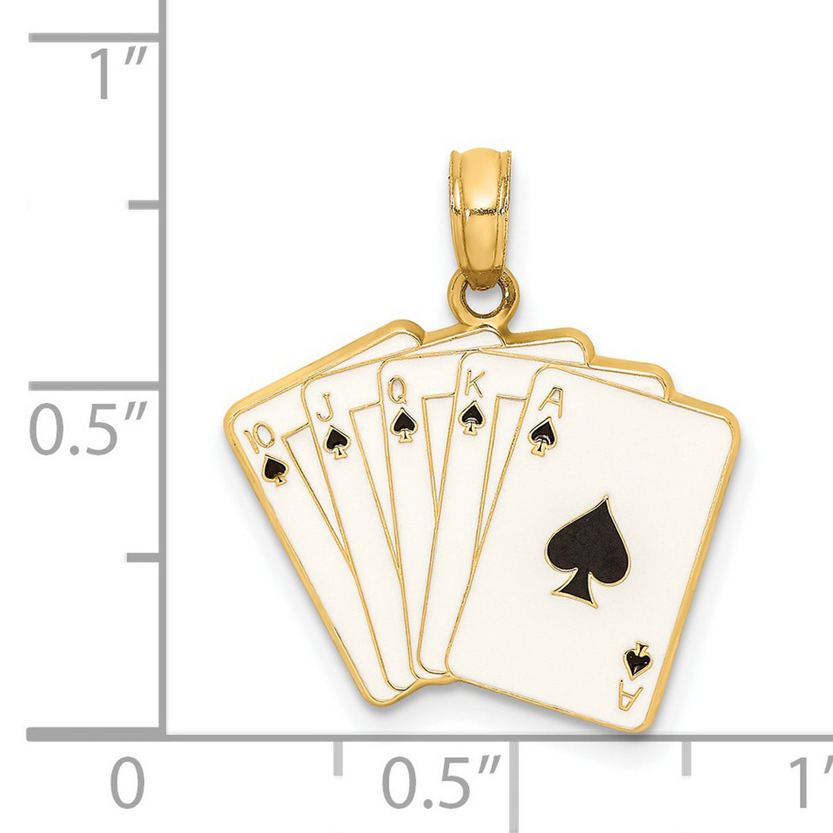14k Yellow Gold Poker Pendant with Royal Flush Spade Card Design, Casino Theme
