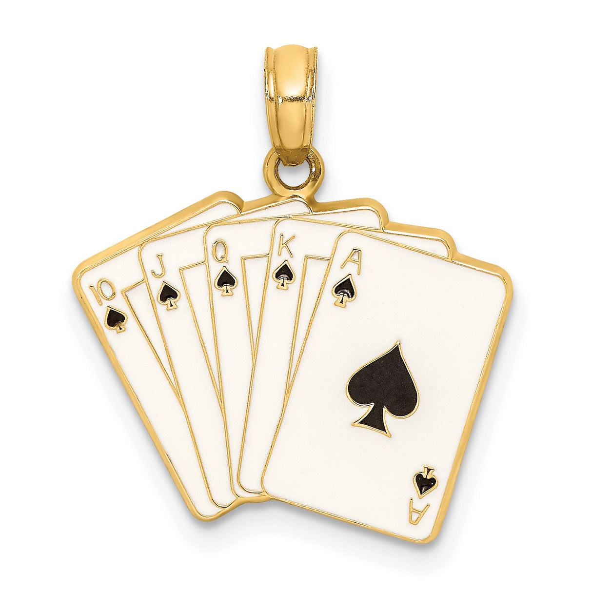 14k Yellow Gold Poker Pendant with Royal Flush Spade Card Design, Casino Theme