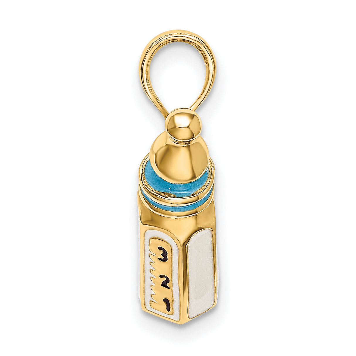 14k Yellow Gold Baby Bottle Pendant with Blue and White Enamel, Motherhood Charm