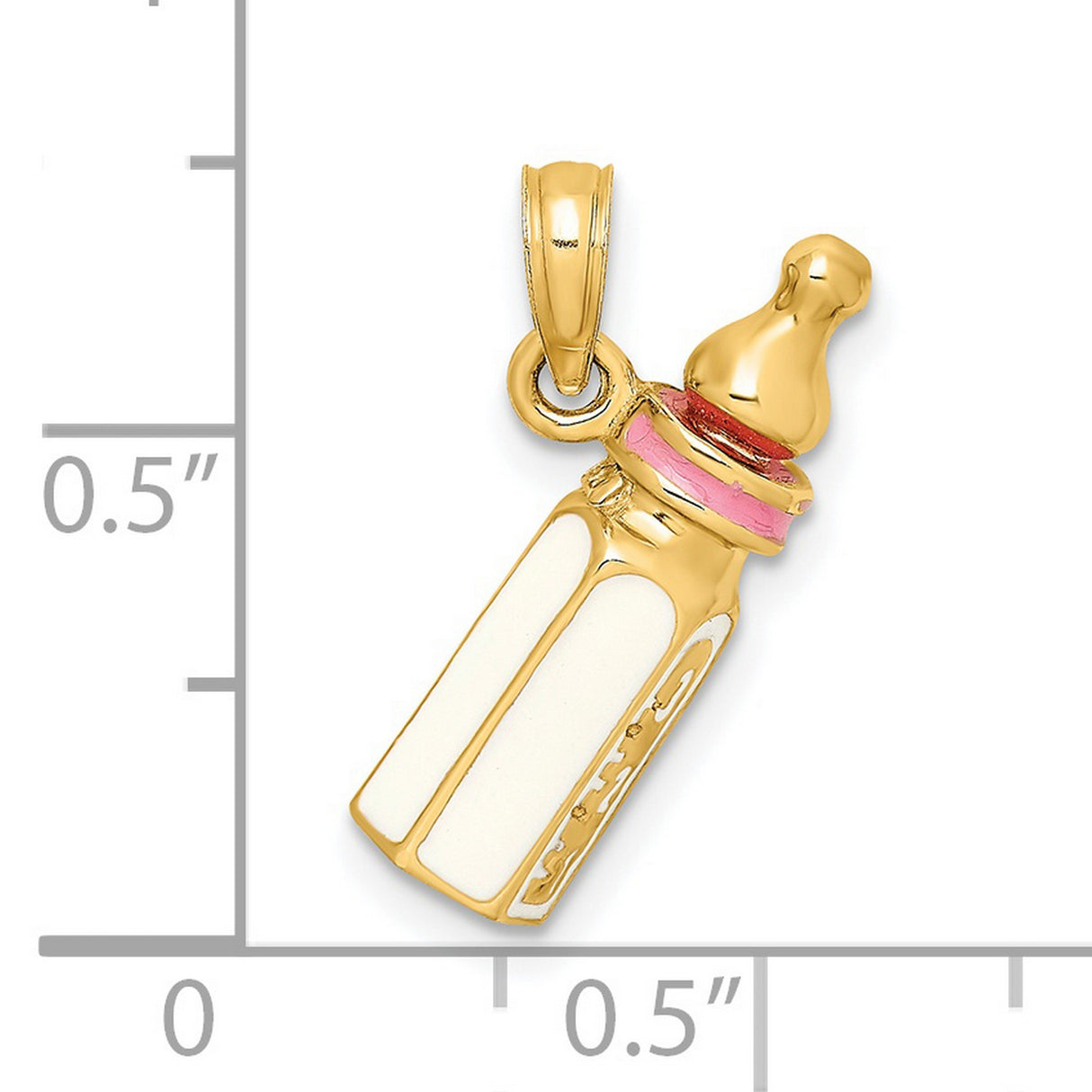 14k Yellow Gold Baby Bottle Pendant with White and Pink Enamel Accents, Motherhood Charm for Women