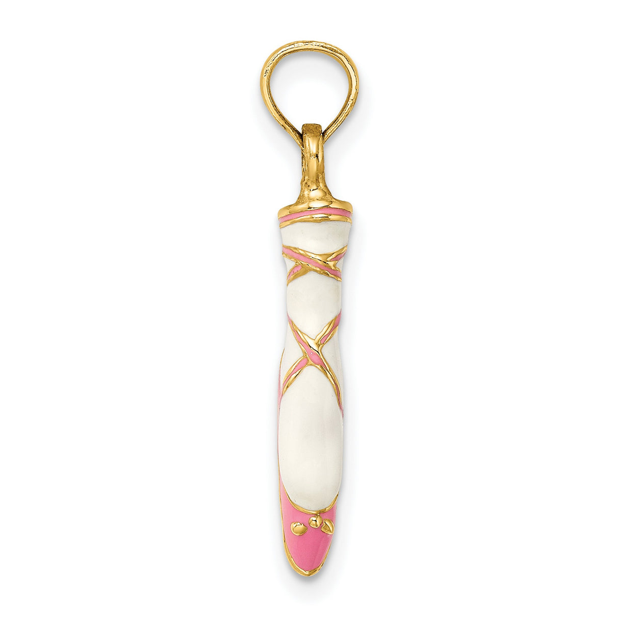 14k Yellow Gold Ballet Slipper Pendant with Pink and White Enamel, Dancer en Pointe Design