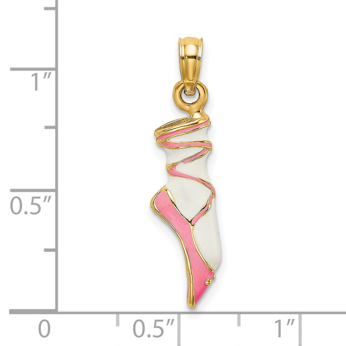 14k Yellow Gold Ballet Slipper Pendant with Pink and White Enamel, Dancer en Pointe Design
