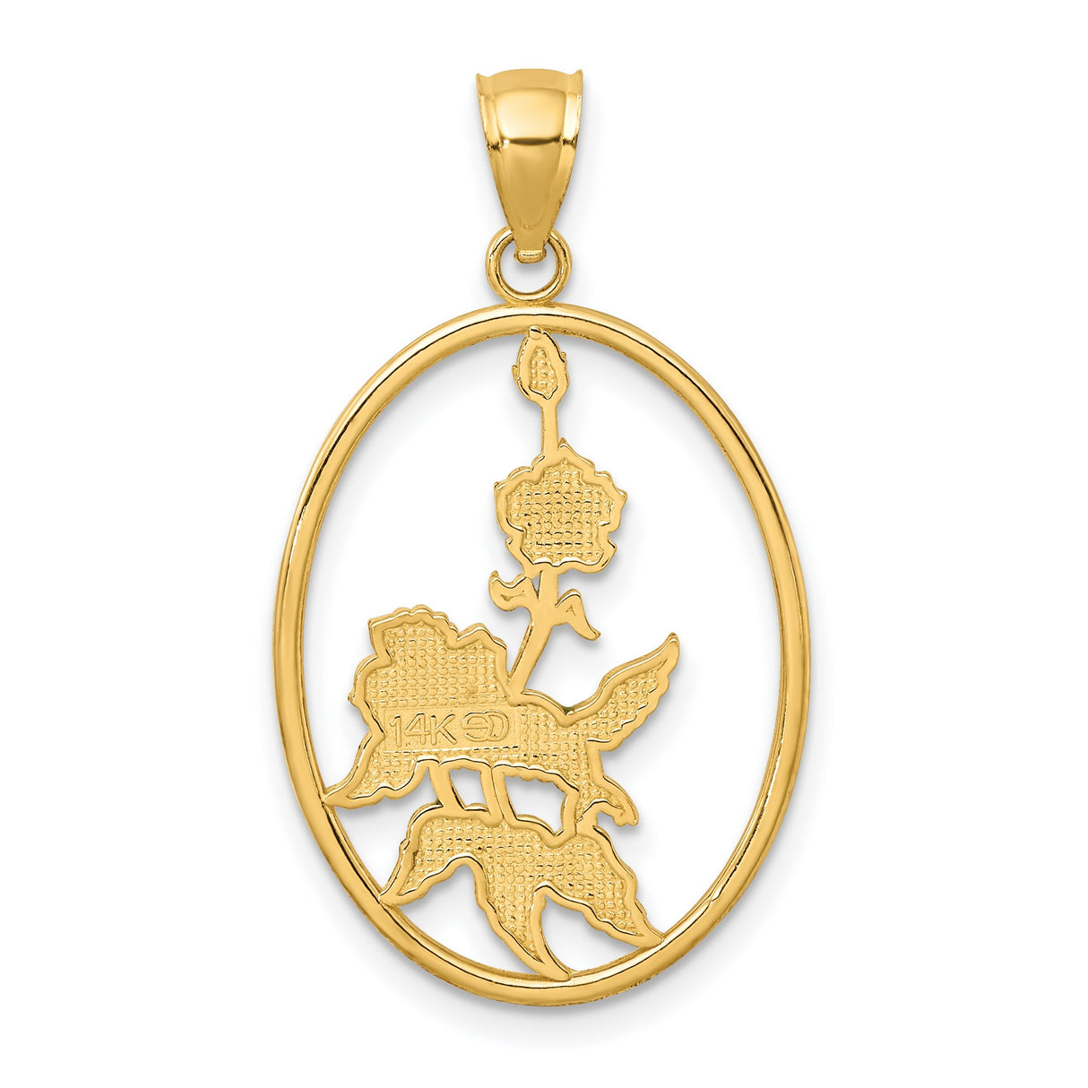 14k Yellow Gold Oval Pendant with Enamel Hummingbird and Pink Flower Design