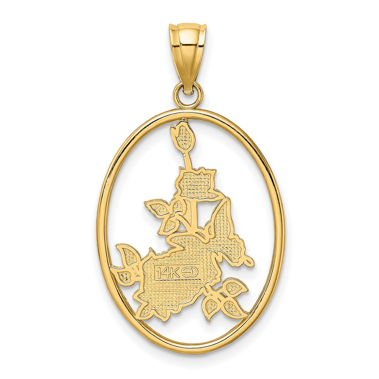 14k Yellow Gold Oval Pendant with Enamel Butterfly and Red Rose Design